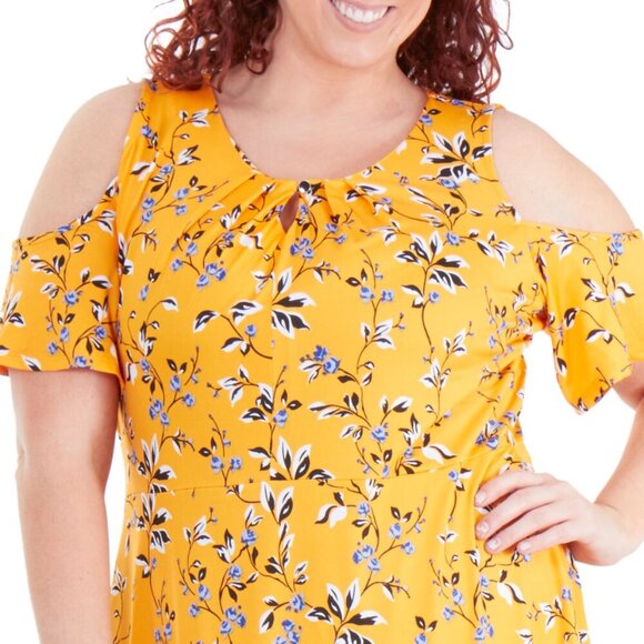 Ny Collection Plus Size Pleated-Neck Cold-Shoulder Dress - Cayana  Size 2X NWT - Picture 2 of 4